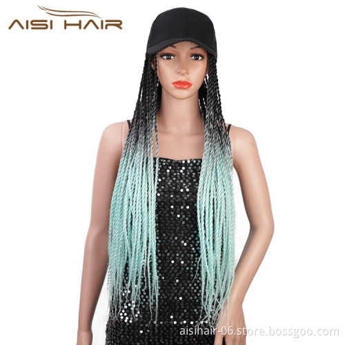Aisi Hair Synthetic Cosplay Party Baseball Hat With Crochet Twist Braiding Hair Extension For Black Women Synthetic Hair Wigs